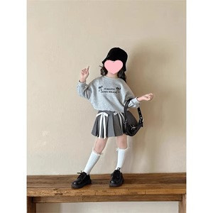 女童長袖套裝 長袖上衣+半身百褶裙 