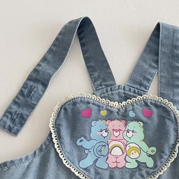 【現貨】女童條紋彩色背心上衣 熊熊刺繡吊帶裙 