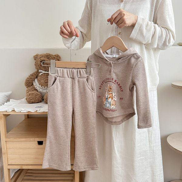 女童可愛兔子套裝 連帽長袖上衣+長褲 