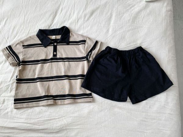【現貨】男童女童 條紋洋裝連身裙 短袖套裝+短褲 