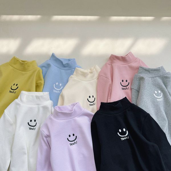 男童女童立領內搭長袖上衣 笑臉保暖上衣 