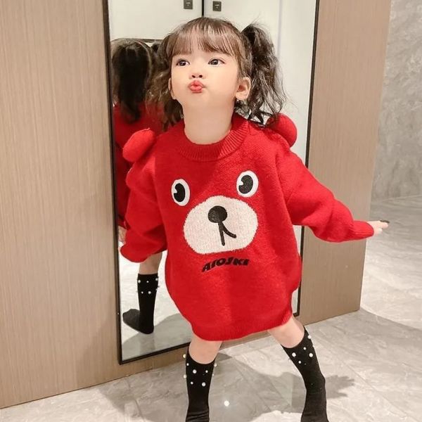 女童可愛熊熊 針織毛衣 長袖洋裝 俏皮裙子 