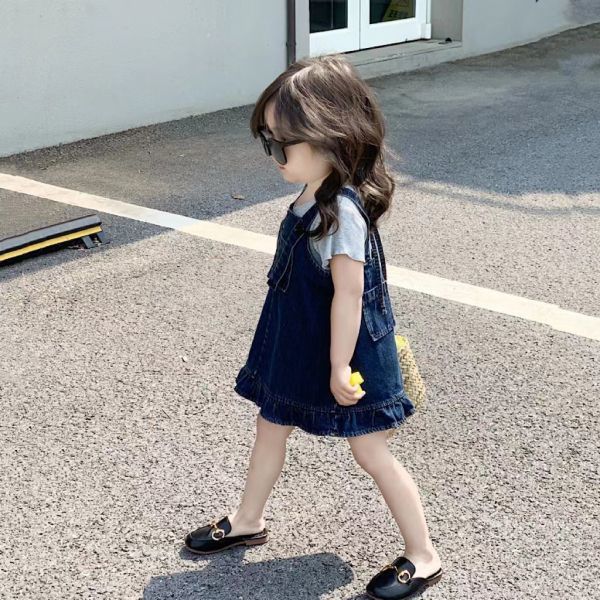 【現貨】女童夏季短袖套裝 短袖上衣+牛仔吊帶背心裙 
