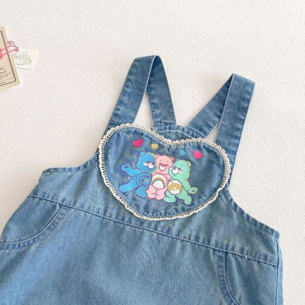 【現貨】女童條紋彩色背心上衣 熊熊刺繡吊帶裙 