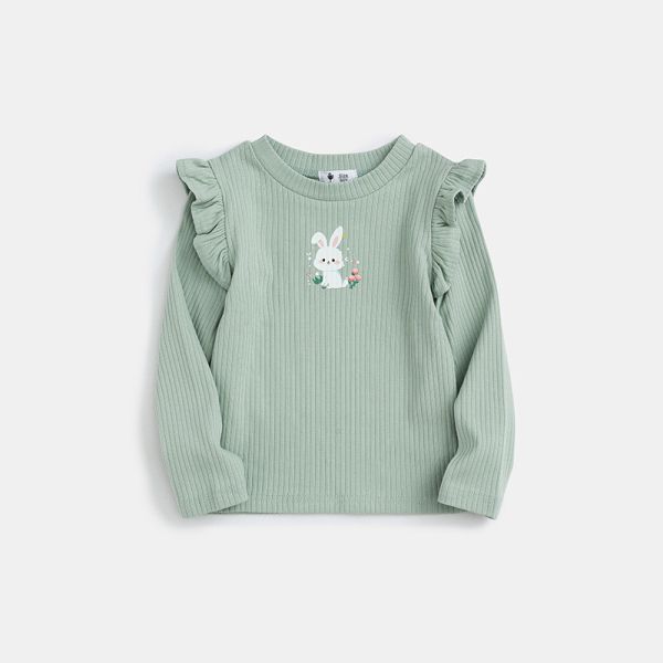 女童可愛兔子 坑條飛袖 長袖上衣 