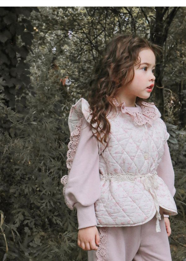 女童泡泡袖 蕾絲拼接 長袖上衣