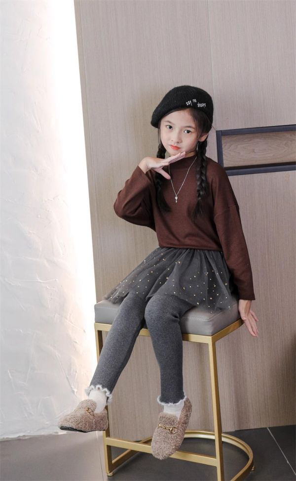 女童加絨加厚假兩件 網紗裙 閃亮亮保暖群褲 