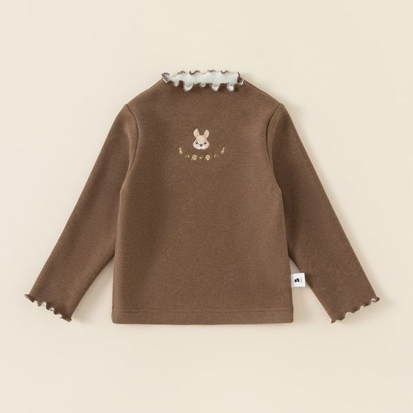 女童加絨加厚 可愛兔子刺繡 保暖長袖上衣 