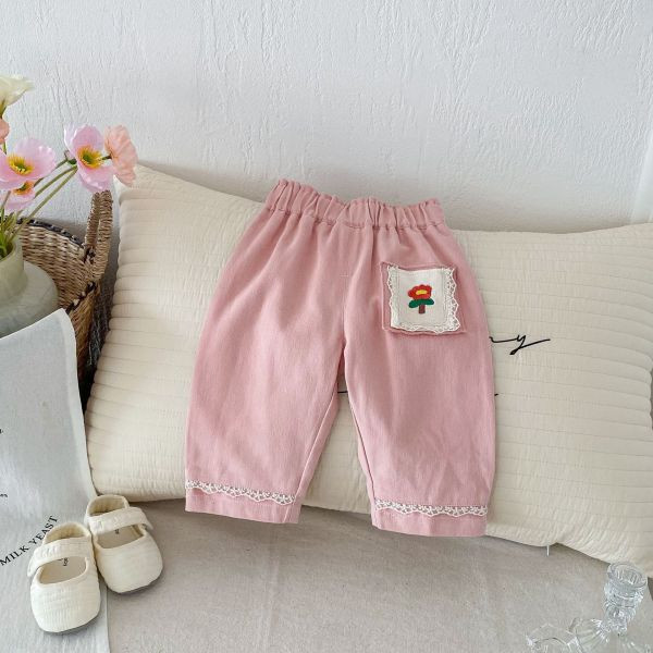 【現貨】女童花朵刺繡 休閒長褲 
