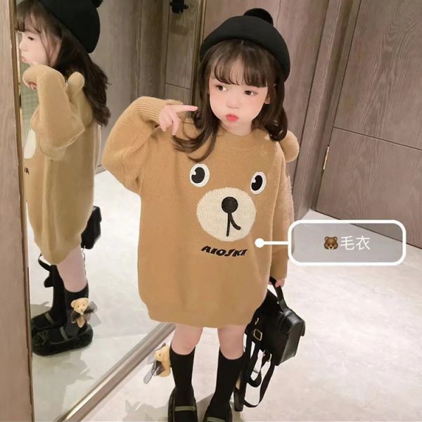 女童可愛熊熊 針織毛衣 長袖洋裝 俏皮裙子 