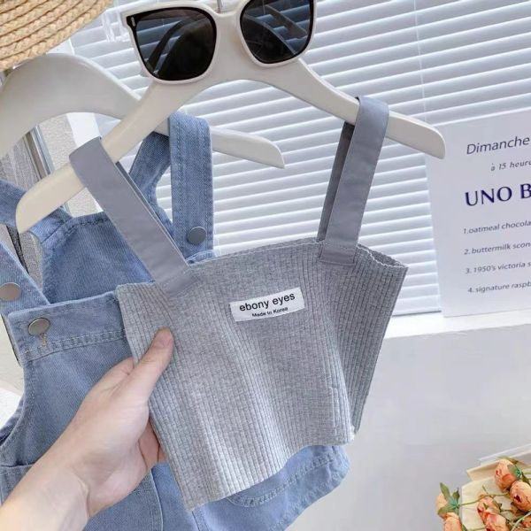 【現貨】女童牛仔吊帶褲兩件套 背心上衣 吊帶上衣 吊帶褲 