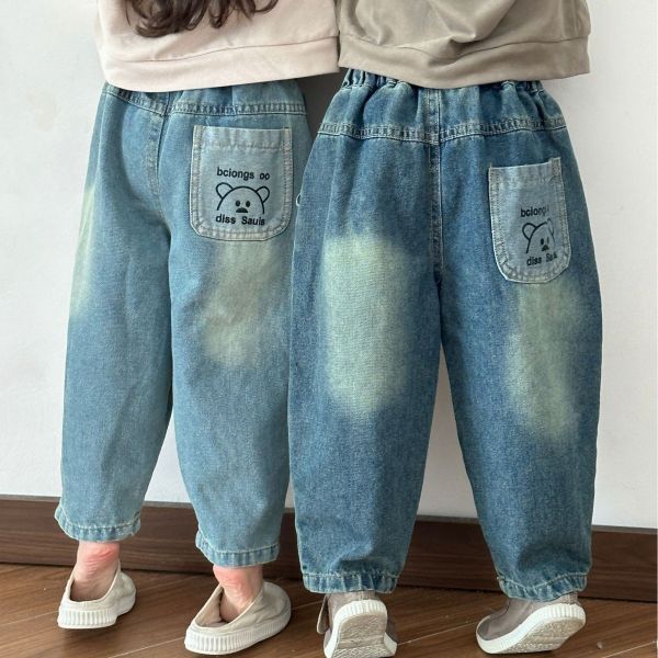 男童女童 可愛熊熊 水洗牛仔褲 牛仔長褲 