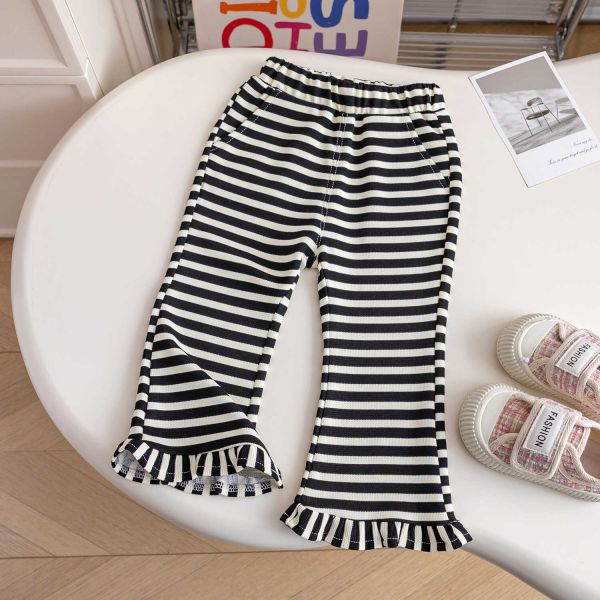 女童長袖套裝 長袖上衣+條紋長褲