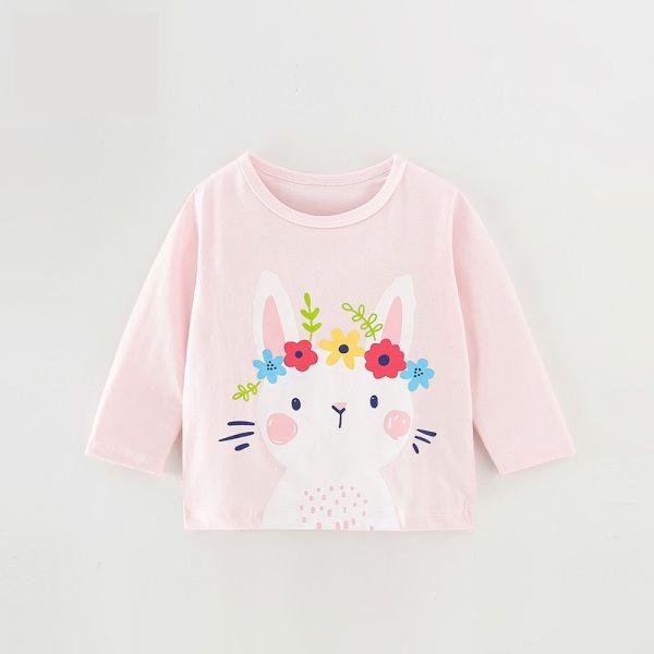 女童印兔子長袖上衣 棉質長T 