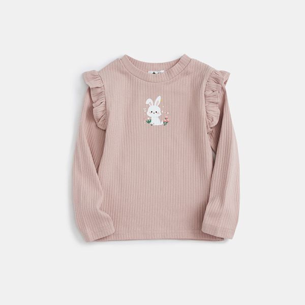 女童可愛兔子 坑條飛袖 長袖上衣 