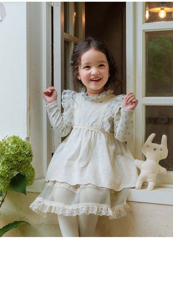 女童木耳邊 韓版 碎花復古風內搭上衣 