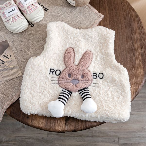 女童可愛立體兔子 羊羔毛背心 馬甲 