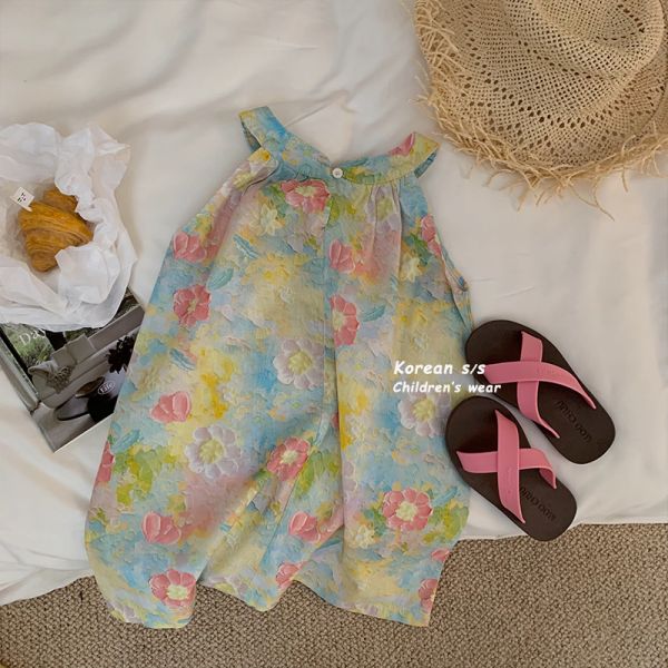 【現貨】女童繞頸 花朵 連身裙 浪漫洋裝 