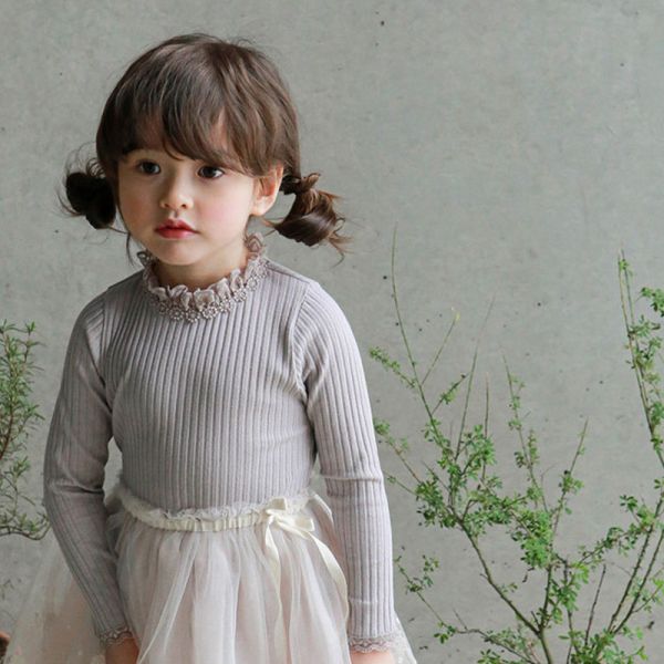 女童立領蕾絲 內搭韓版 彈性上衣