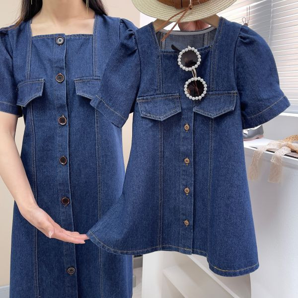 【現貨】親子裝 女童牛仔短袖洋裝 連身裙 牛仔裙 