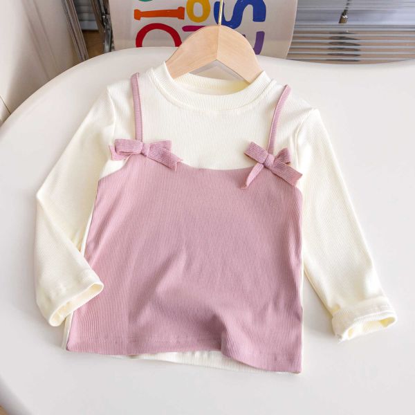 女童假兩件 甜美上衣 長袖上衣