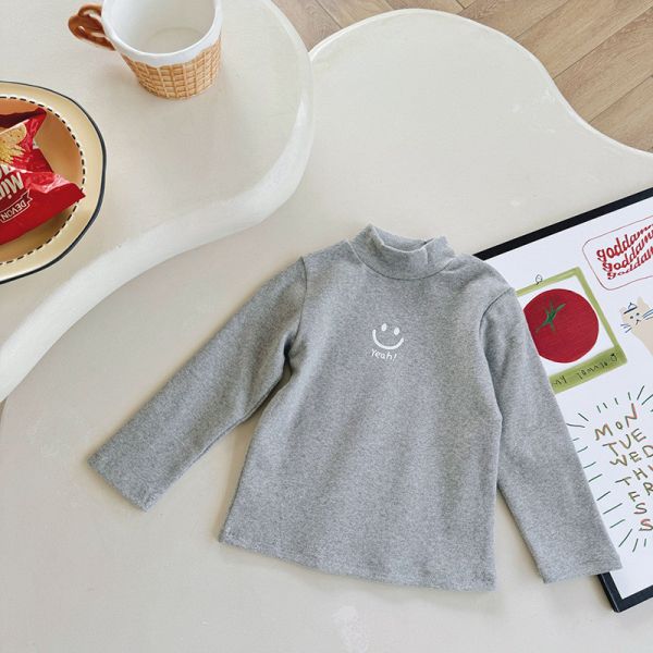 男童女童立領內搭長袖上衣 笑臉保暖上衣 