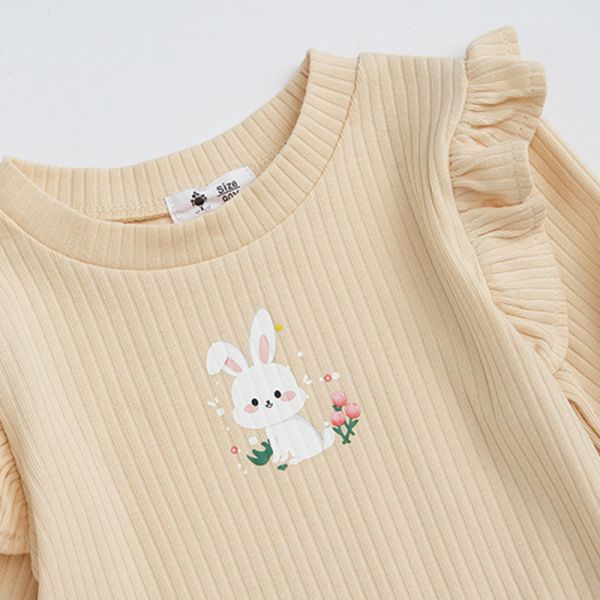 女童可愛兔子 坑條飛袖 長袖上衣 