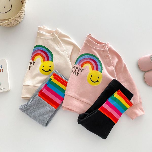 女童長袖套裝甜美撞色 長袖上衣+內搭褲 