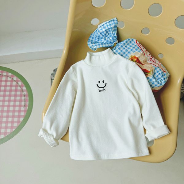 男童女童立領內搭長袖上衣 笑臉保暖上衣 