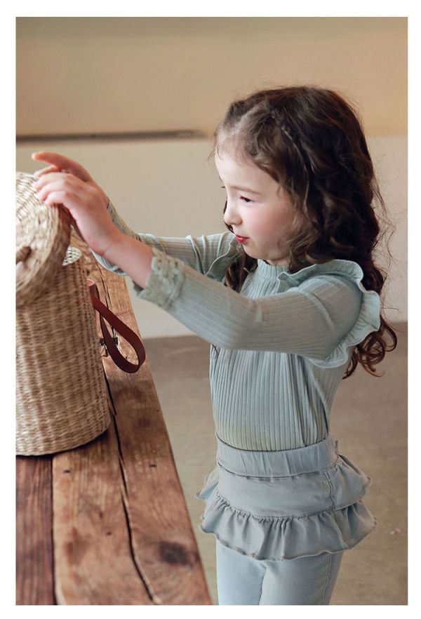 女童荷葉拼接 內搭長袖上衣