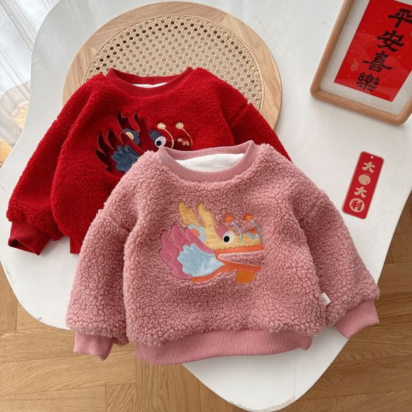 【現貨】男童女童 保暖加絨加厚 新年服 長袖上衣 