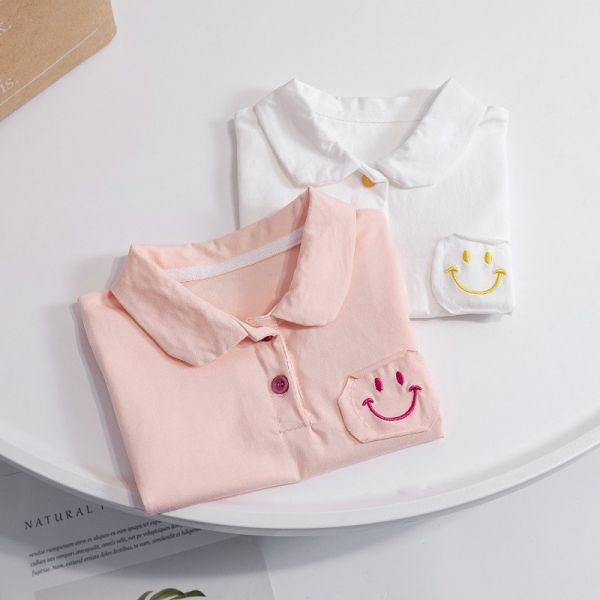 【現貨】女童可愛笑臉 短袖POLO衫 短袖翻領上衣 