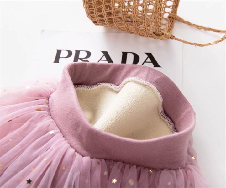 女童加絨加厚假兩件 網紗裙 閃亮亮保暖群褲 