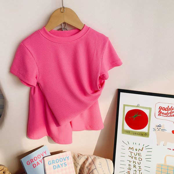 【現貨】女童 舒適短袖套裝 華夫格 短袖上衣+短褲 