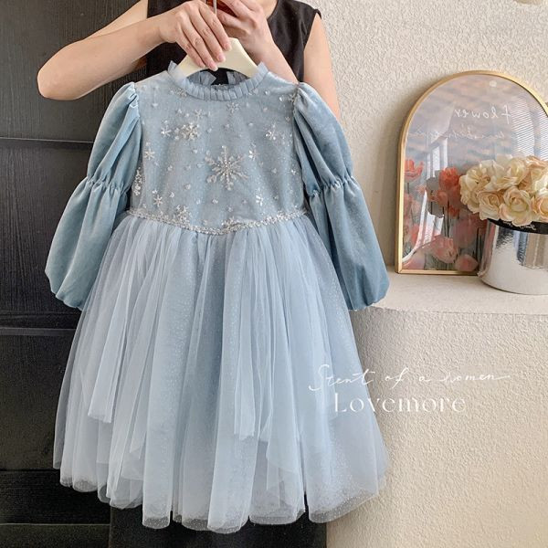【現貨】女童蕾絲長袖洋裝 冰雪公主 長袖禮服 