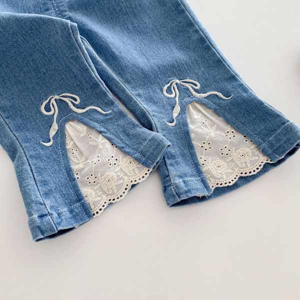 女童蕾絲拼接 開岔牛仔長褲 牛仔褲