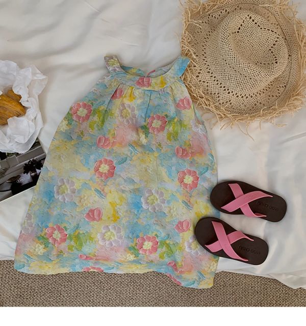 【現貨】女童繞頸 花朵 連身裙 浪漫洋裝 