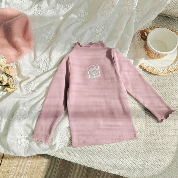 【現貨】女童印花朵 木耳邊內搭上衣 