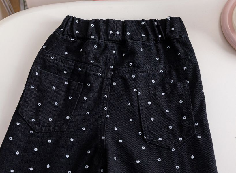 女童點點休閒長褲 蕾絲拼接 長褲