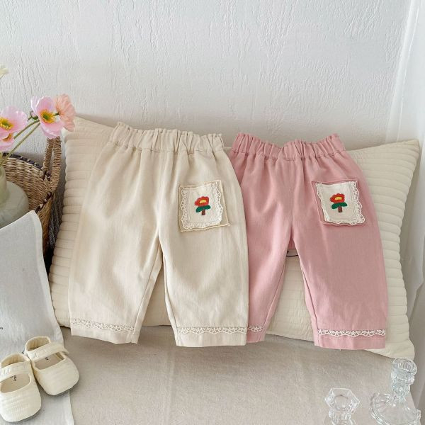 【現貨】女童花朵刺繡 休閒長褲 