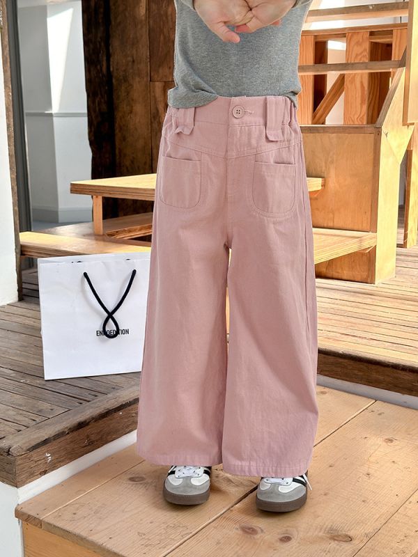 【現貨】女童 休閒長褲 闊腿直筒褲 雙口袋 