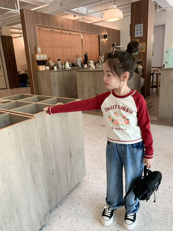 【現貨】女童撞色 休閒牛仔長褲 牛仔褲 