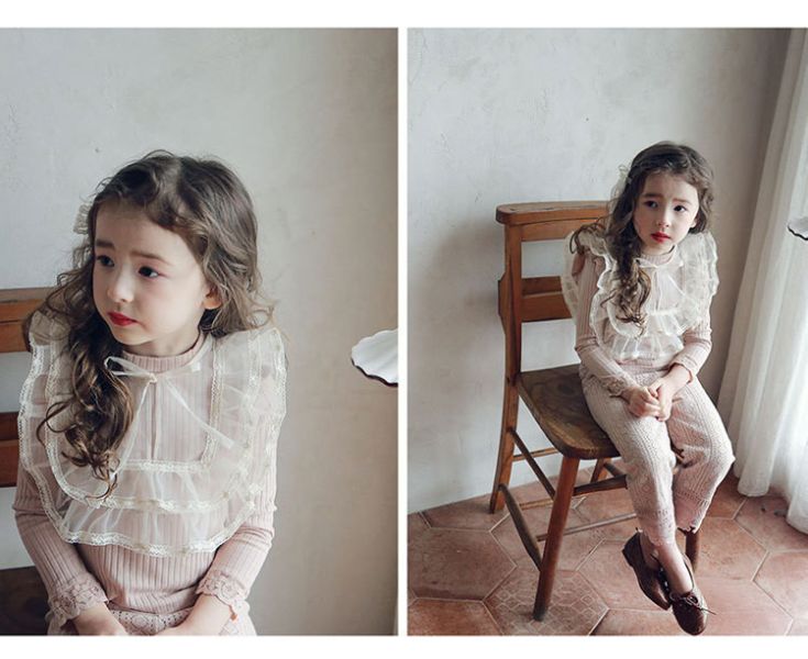 女童荷葉拼接 內搭長袖上衣