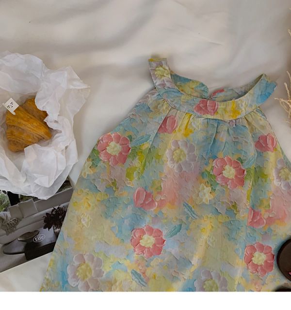 【現貨】女童繞頸 花朵 連身裙 浪漫洋裝 