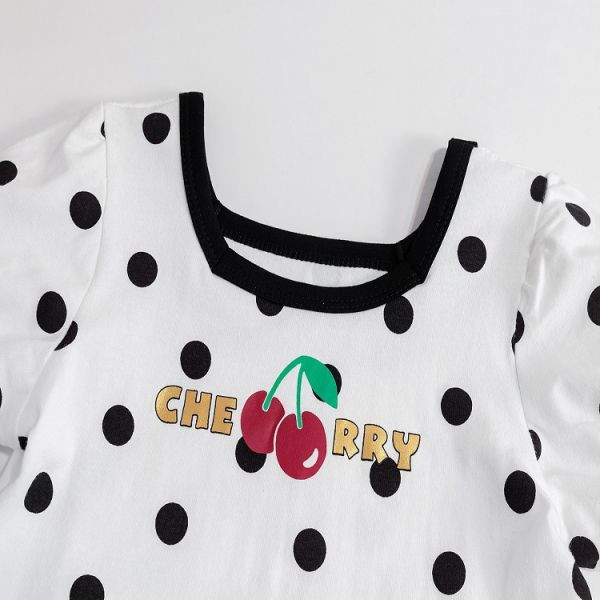 【現貨】女童點點滿版櫻桃圖案 短袖上衣 
