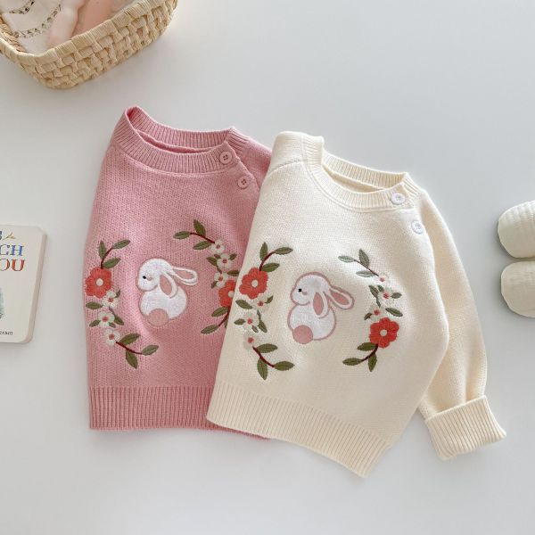 女童可愛兔子刺繡 針織上衣 長袖上衣