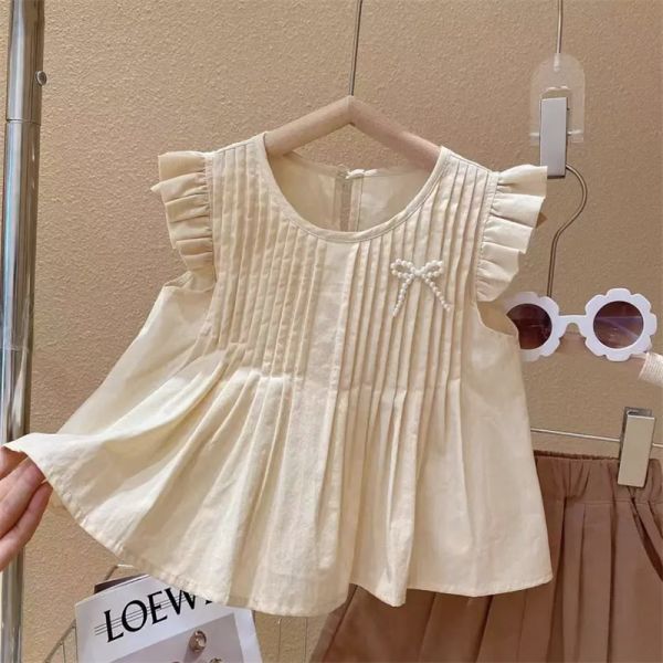 【現貨】親子裝 女童荷葉百褶上衣+休閒短褲 母女裝 短袖套裝 