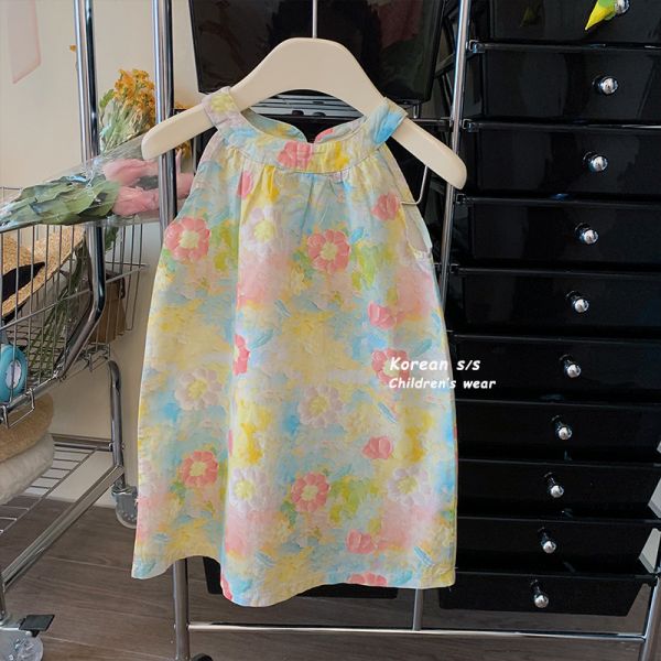 【現貨】女童繞頸 花朵 連身裙 浪漫洋裝 