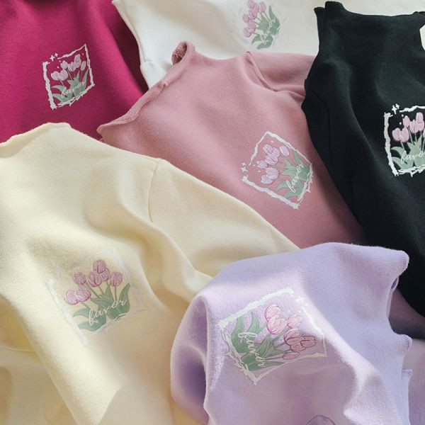 【現貨】女童印花朵 木耳邊內搭上衣 