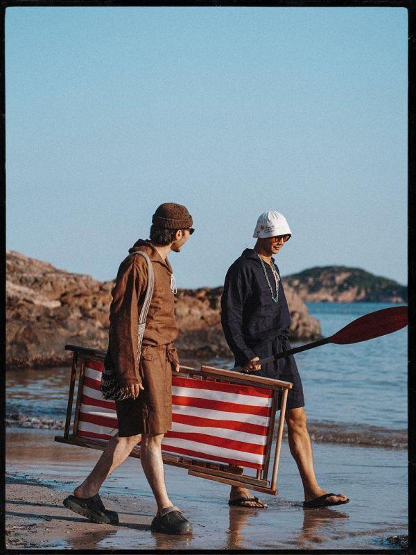 The MOBY'S Herringbone Linen Seaman Smock / Brown 
